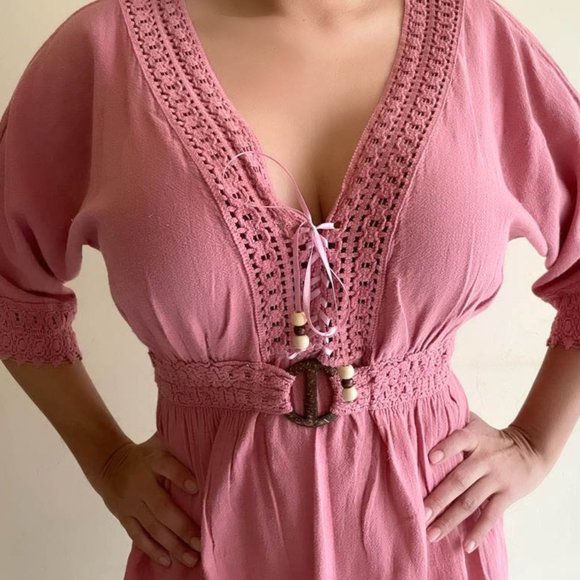 Women's Mini Dress Beachwear Casual Beach Robes Summer Dress Rose OS - Picture 10 of 11